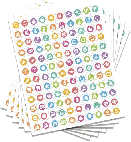 Pack of 600 Planner Stickers, 60 Designs Mini Icons Daily Stickers Calendar Sticker for Diary and Organiser for Journaling and Planning, 0.6 x 0.6 Inch