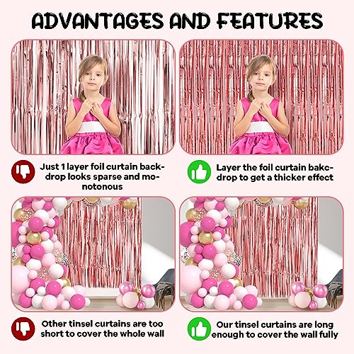Image of Voircoloria 2 Pack Rose Gold Foil Fringe Backdrop Curtains, Tinsel Streamers Birthday Party Decorations, Fringe Backdrop for Graduation, Baby Shower, Gender Reveal, Disco Party