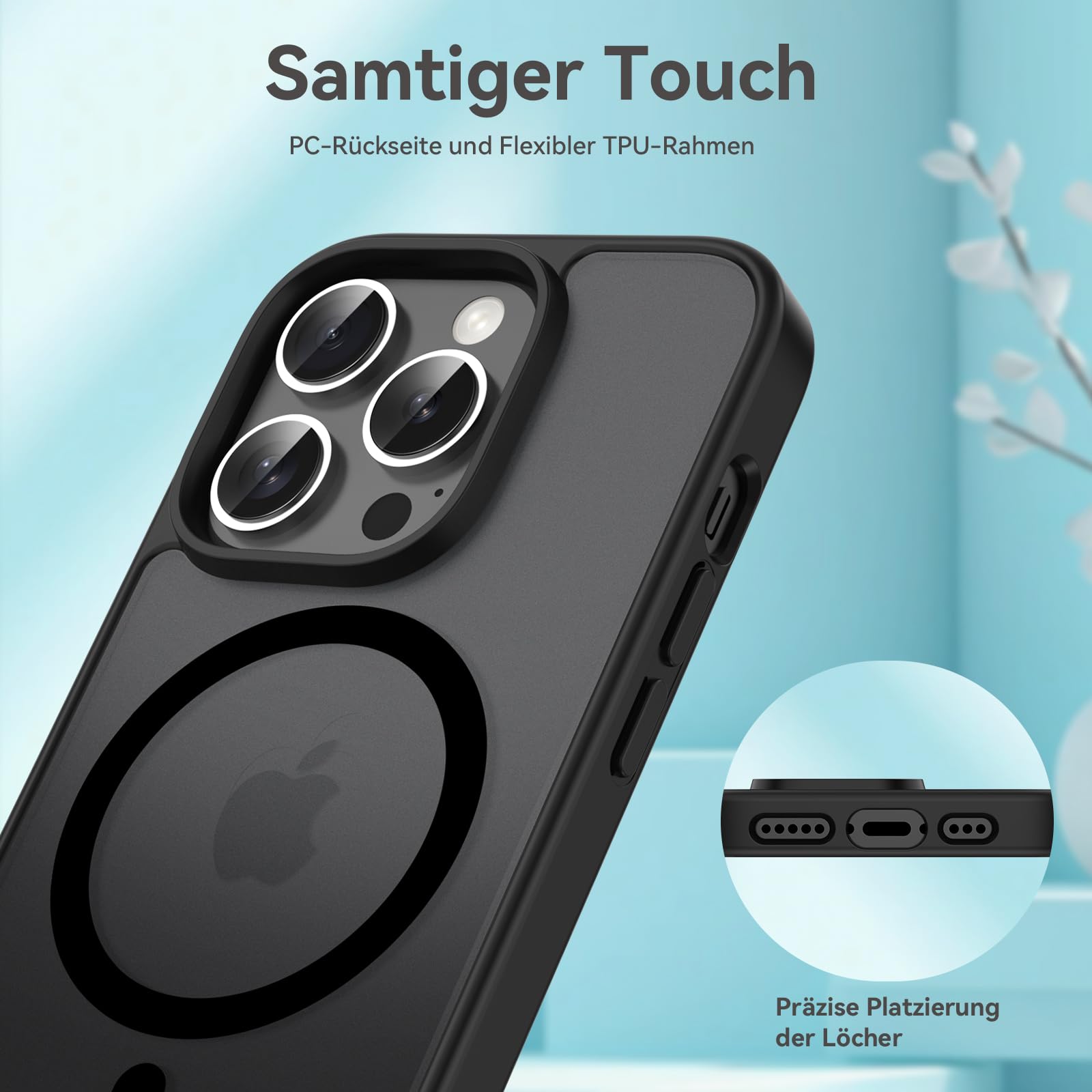 Natiiozie Magnetica Cover per iPhone 14 pro Compatibile con MagSafe Custodia Traslucida Opaca Posteriore, Antiurto Anti-impronta Resistente ai Graffi Protettiva (Nero, iphone 14 pro)