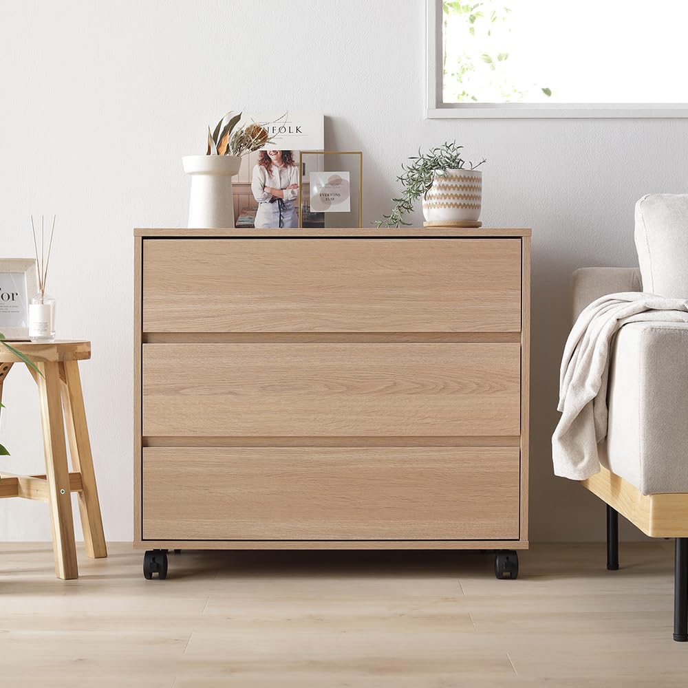 Amazon｜RASIK チェスト キャスター付き 引き出し 3段 棚 約幅75×奥行