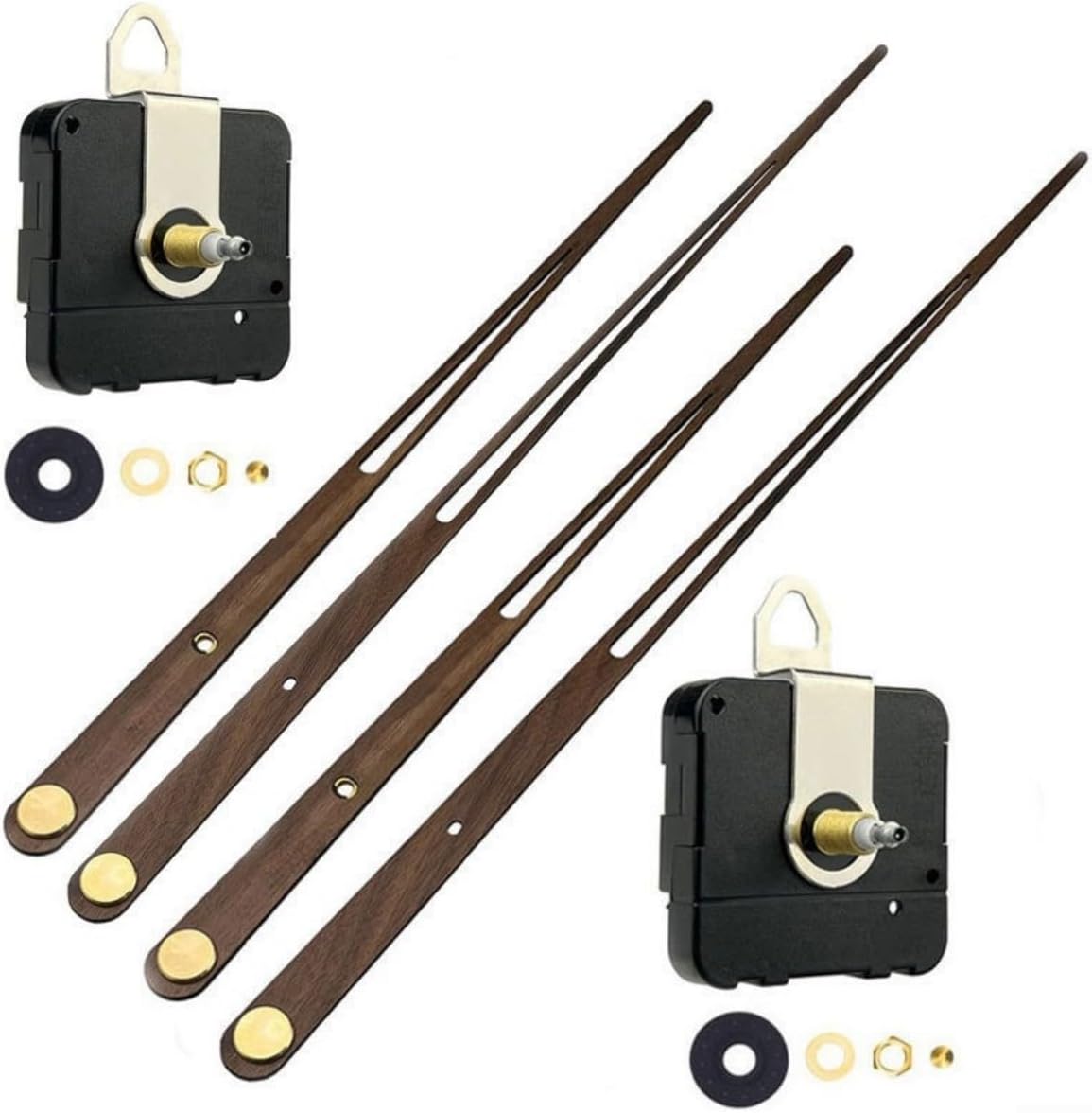 High Torque Quartz Clock Movement Kit with Long Shaft DIY Wall Clock Repair, 56mm Mechanism and Walnut Hands 60-70cm Panels, Black(Brown 2Set)