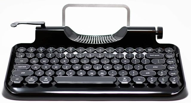 Andana Rymek Typewriter Style Mechanical Wired & Wireless Keyboard with Tablet Stand, Bluetooth Connection (Black)