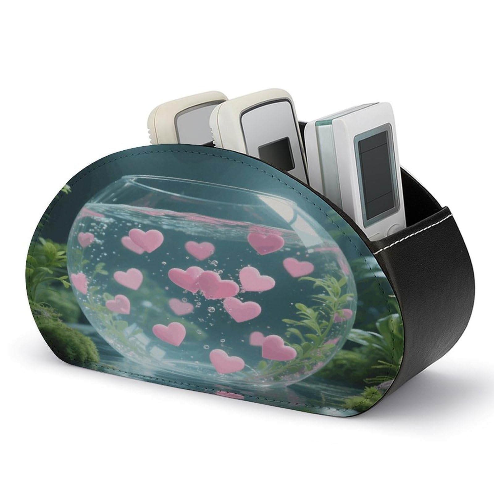 VstaDank - Heart Sea Remote Control Holder PU Leather Multifunctional Office Organizer Brush Holder Desktop Storage with 5 Compartments Box