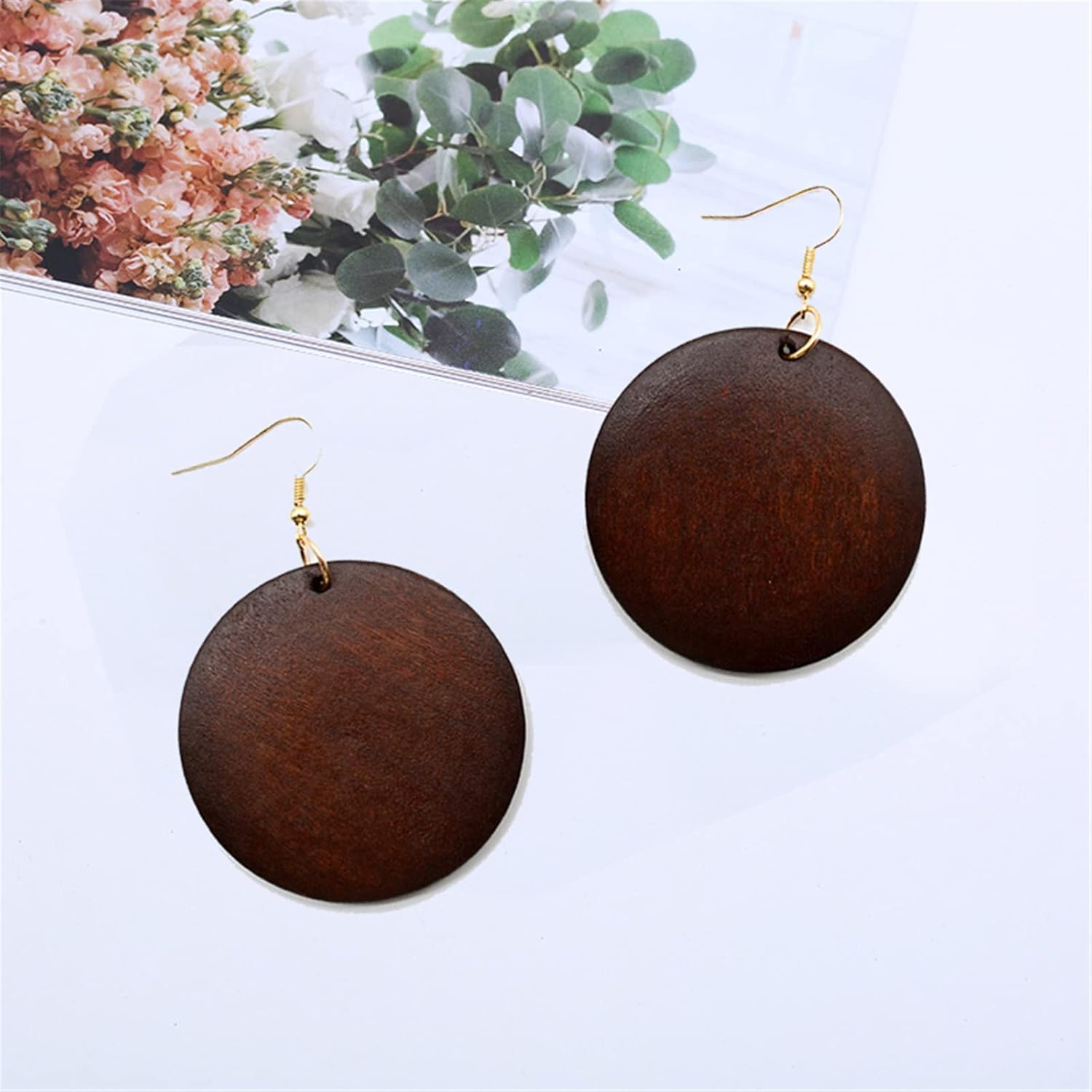 Wooden Earrings for Women Vintage African Bohemian Ethnic Wood Big Round Circle Geometric Lightweight Dangle Drop Hook Earrings - Image 5