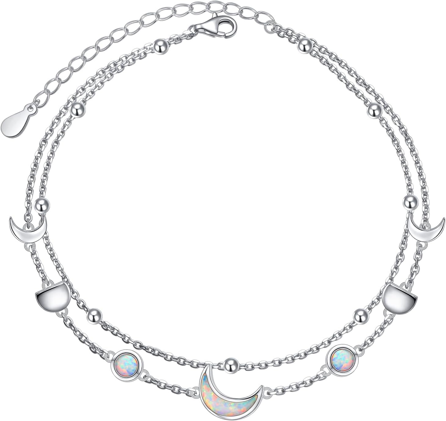 Flyow Anklet for Women S925 Sterling Silver Adjustable Foot Beaded Heart Charm Ankle Bracelet Anklets Jewelry