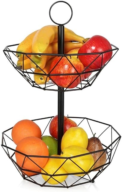 VILDE Metal Fruit and Vegetable Basket | Storage Basket | Fruit Cake Stand | Geometric Loft Style | Black Industrial Bowl