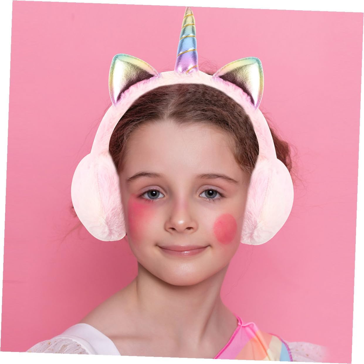 2pcs Pink Unicorn Winter Warm Earmuffs Soft Plush Ear Covers Foldable Ear Warmers for Women Outdoor Cold Weather