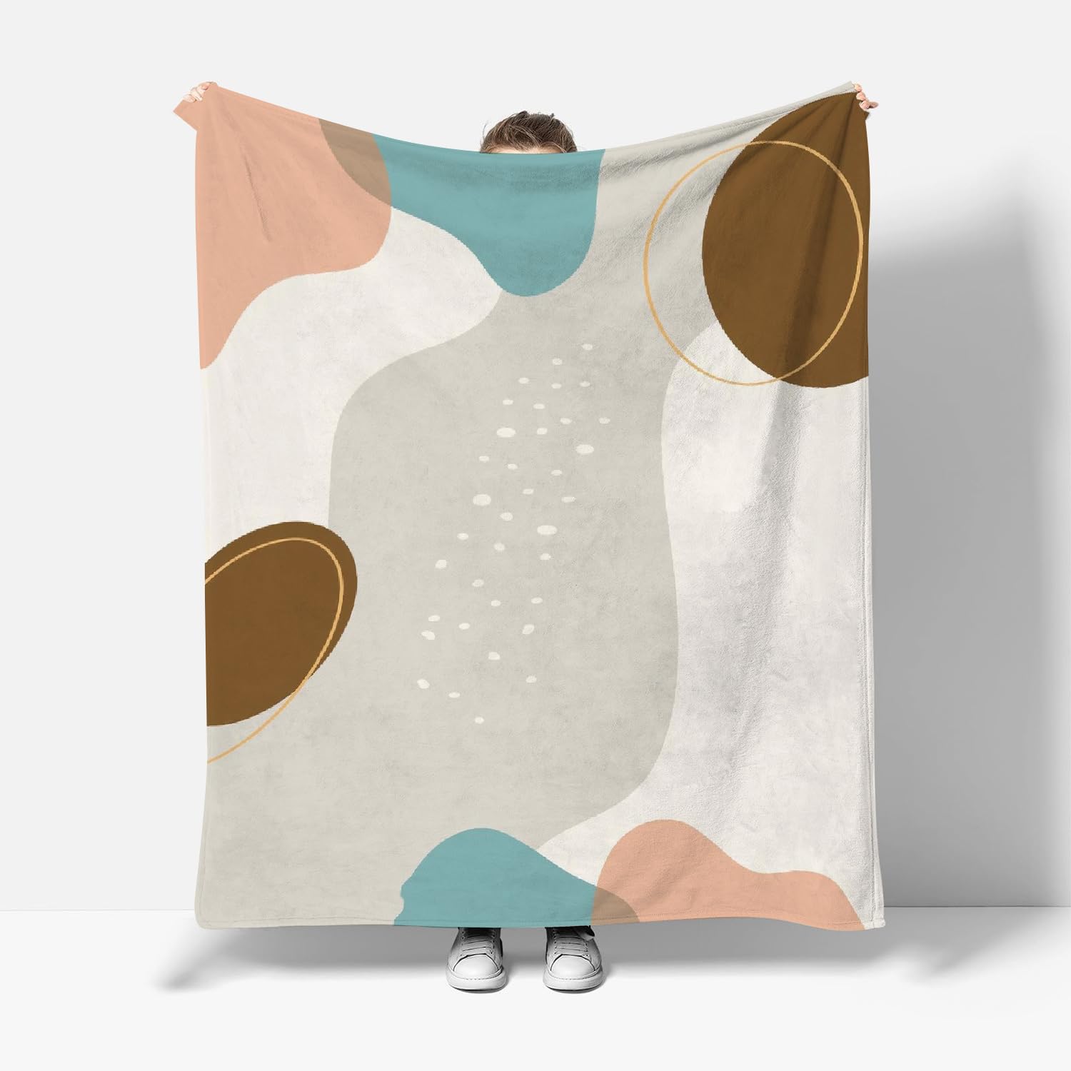 Couverture microfibre flanelle douce style boho motif abstrait pour lit de deux personnes