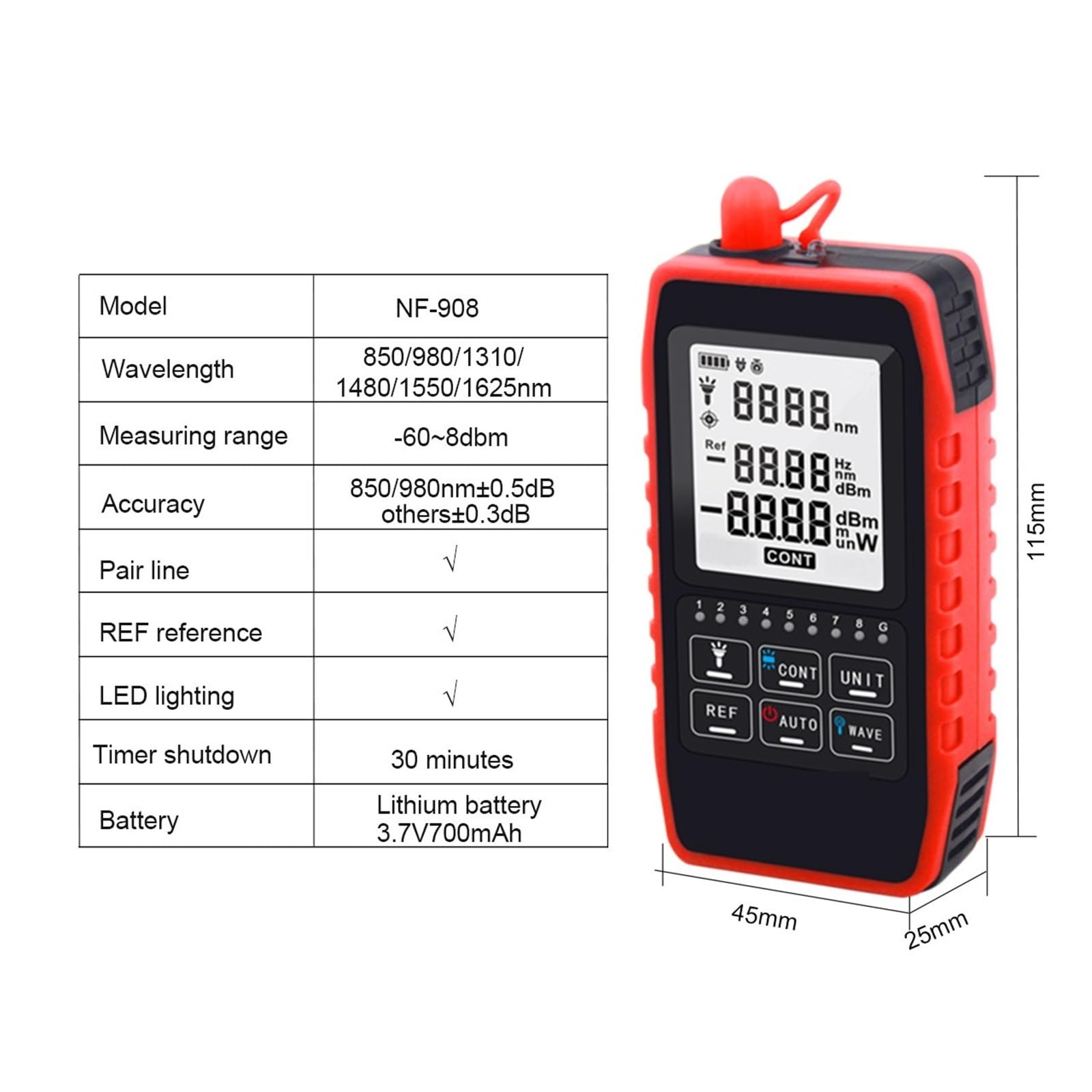 Comprobador de fibra, Mini Medidor De Potencia Óptica De Fibra FC SC ST -60 ~ + 8dbm Localizador Visual De Fallos Prueba De Cable De Red Probador De Fallos De Fibra Óptica
