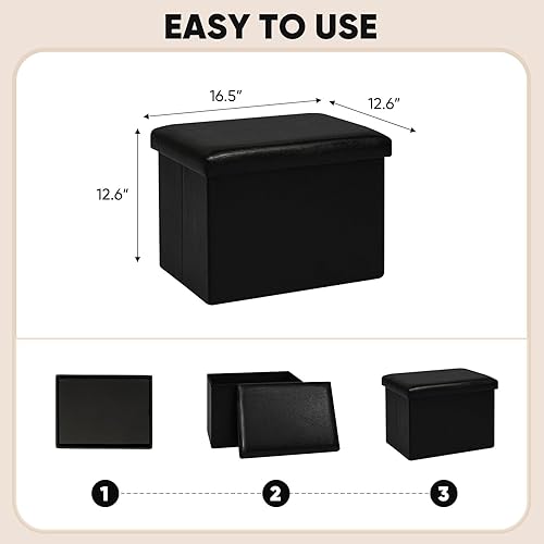 Miniatura 30 de B FSOBEIIALEO - Otomano plegable de piel sintética con almacenamiento Gris,Negro -,Negro 16.5"x12.6"x12.6",Azul,Marrón,Gris