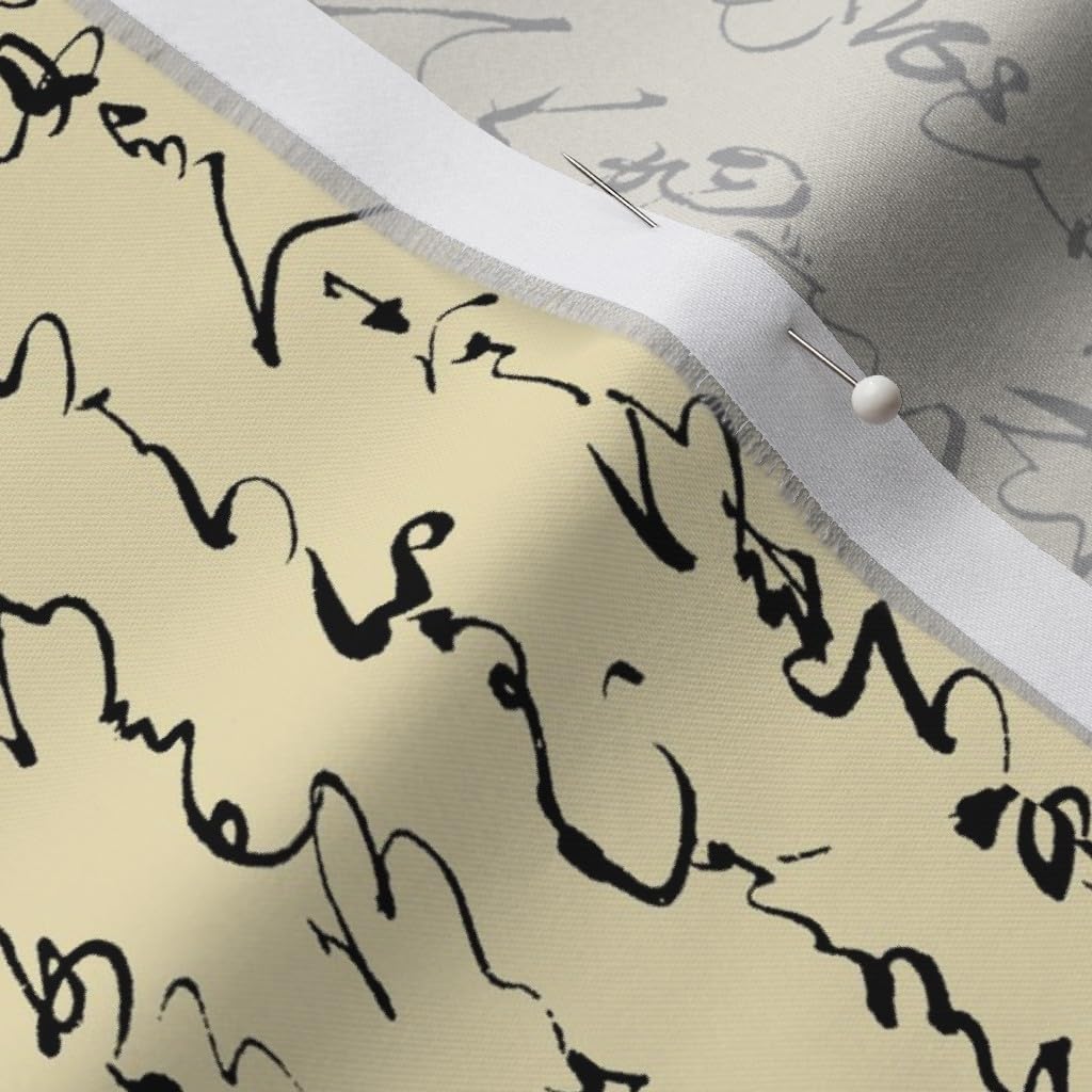 Spoonflower Fabric - Ancient Japanese Small Japan Old Yellow Historical Script History Printed on Organic Cotton Sateen Fabric by The Yard - Sewing Quilting Apparel Home Decor