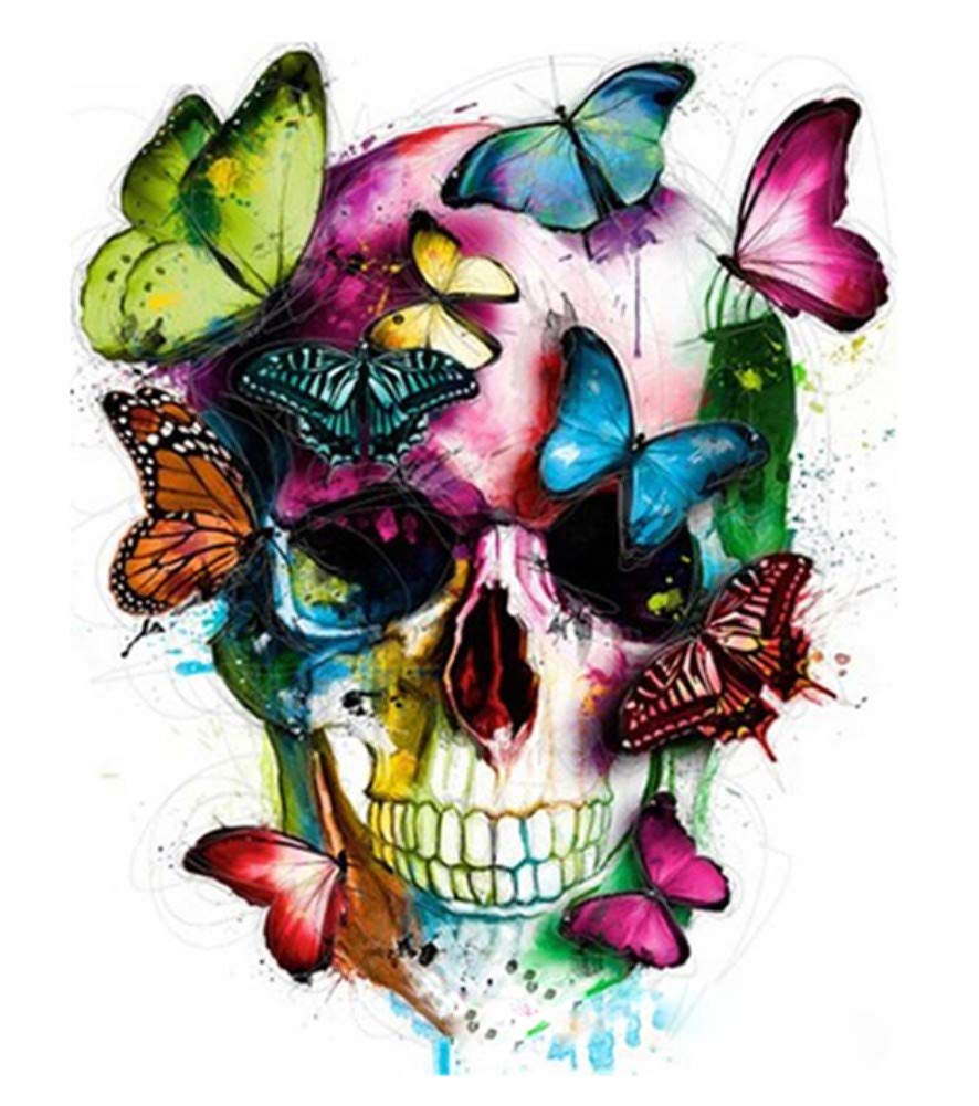 DIY Fabric Decorating Kits, ABEUTY Paint by Numbers Butterflies Human Skull 16x20 inches Number Painting Wall Art — image 1