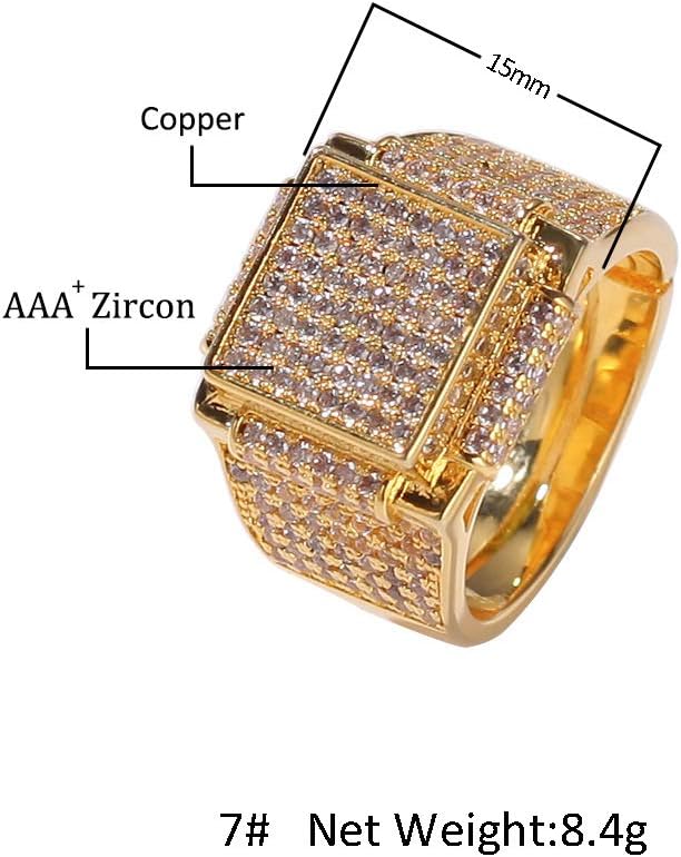 Men’s Bling CZ Hip Hop Ring – 15mm Oversized Square Iced Out Rapper Ring, Gold or Silver Fashion Jewelry