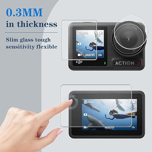 Miniatura 2 de Protector de pantalla (6+1 unidad) compatible con dji osmo action 4, película de vidrio templado de alta definición cobertura completa y funda de
