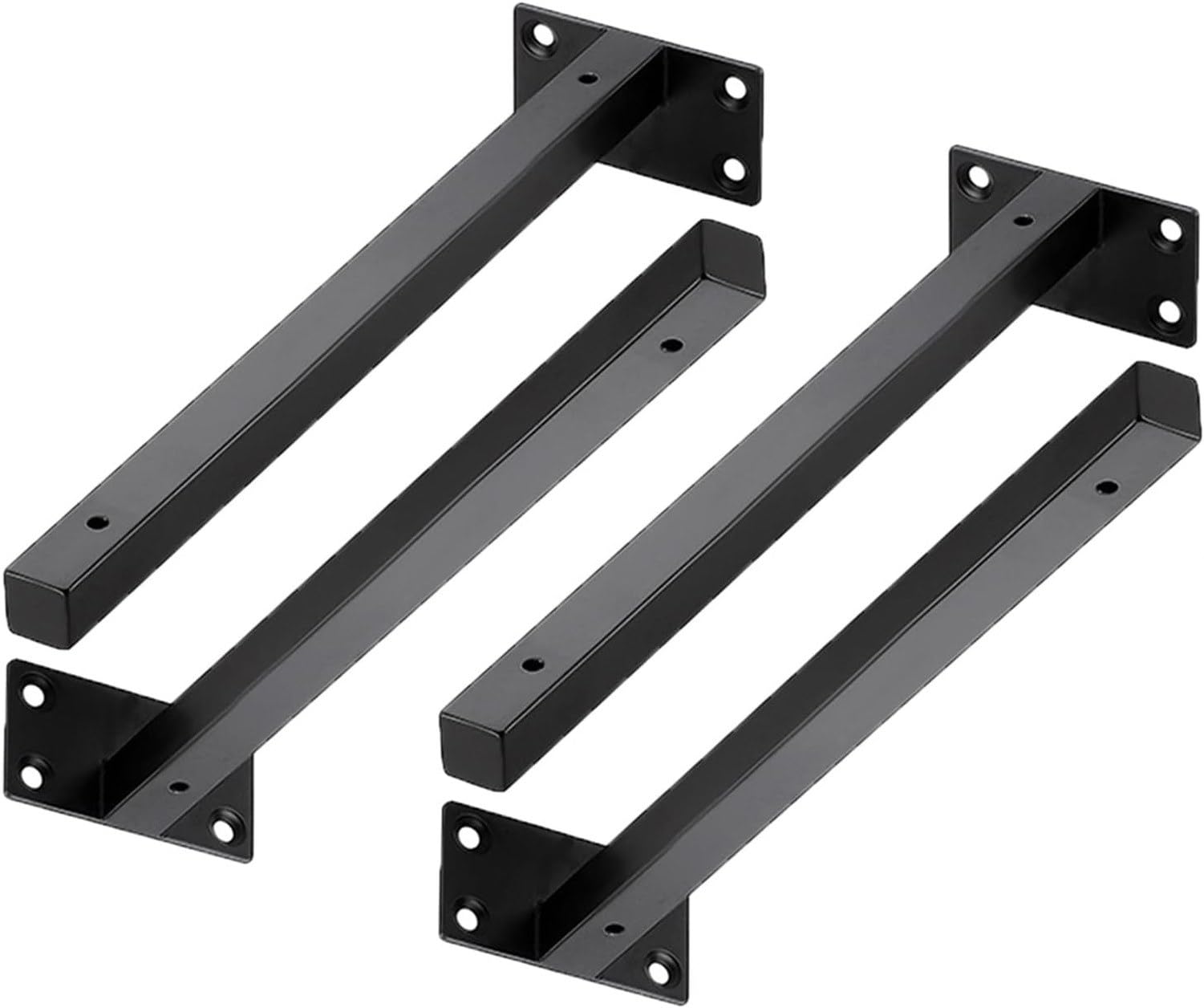 4 Piezas Soportes de Estante de Hierro Negro Industriales Pesados, Soportes de Pared de Metal con Tubo Cuadrado para Cocina Baño Tienda, 300mm/11.8in, 300mm/11.8in
