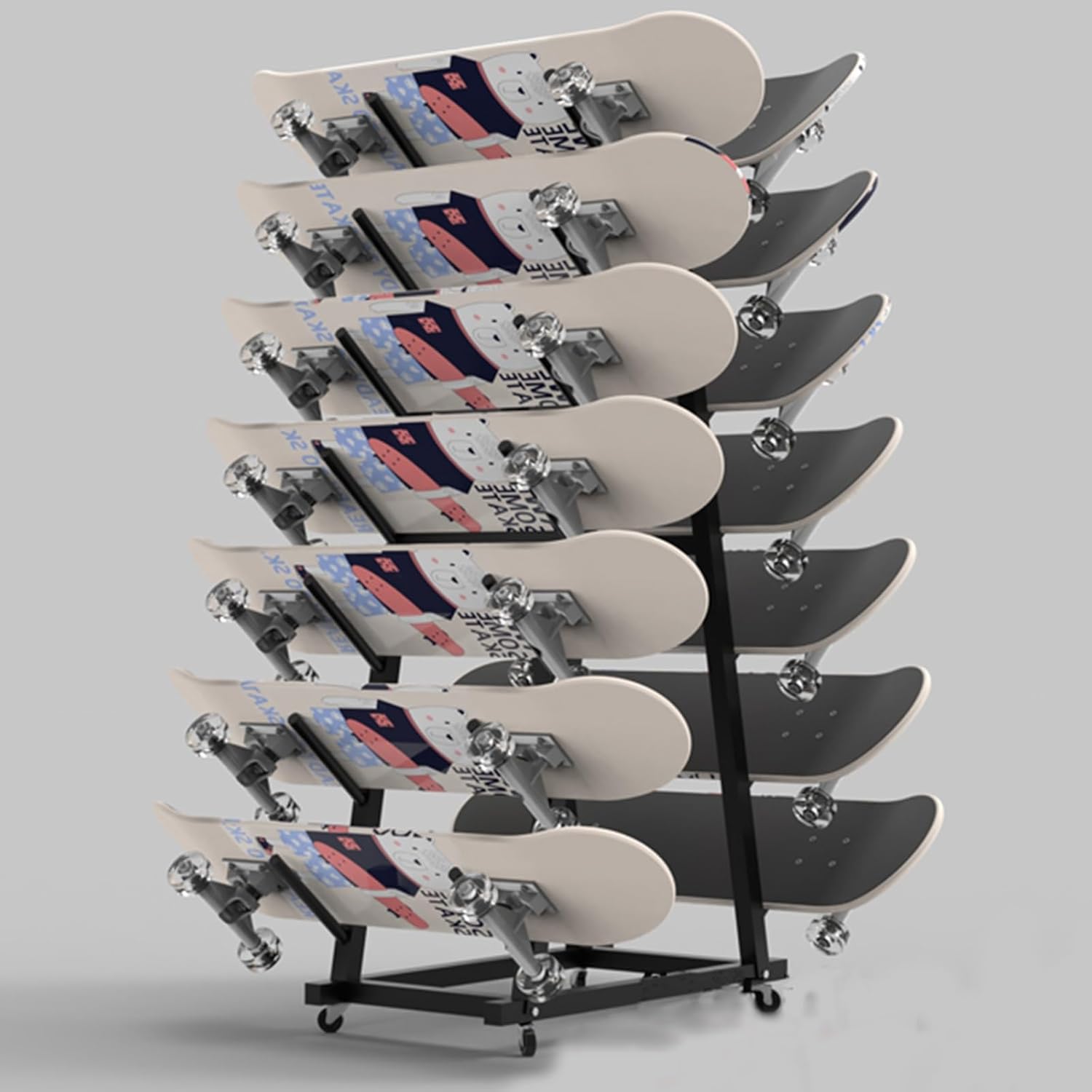Snowboard Storage Rack,7/8/ 9/10 Tiers Ski Board & Yoga Mat Storage Rack Cart, Heavy Duty Movable Skateboard Stand for Hold Long Board/Surfboard, Double Sided Gym Foam Roller Organizer Ho