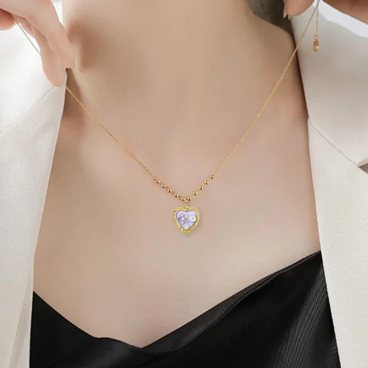 4Pcs Flower Heart Charms for Jewelry Making Brass Acrylic Pearl Enamel Charms Vintage Oil Painting Purple Pink Floral Pendants for Bracelet Earring Necklace - Image 7