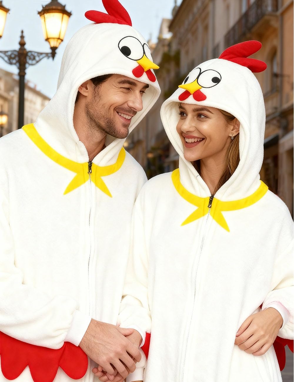 White Chicken Costume Adult, White Chicken Onesie Pajamas, Unisex Halloween Cosplay Costume