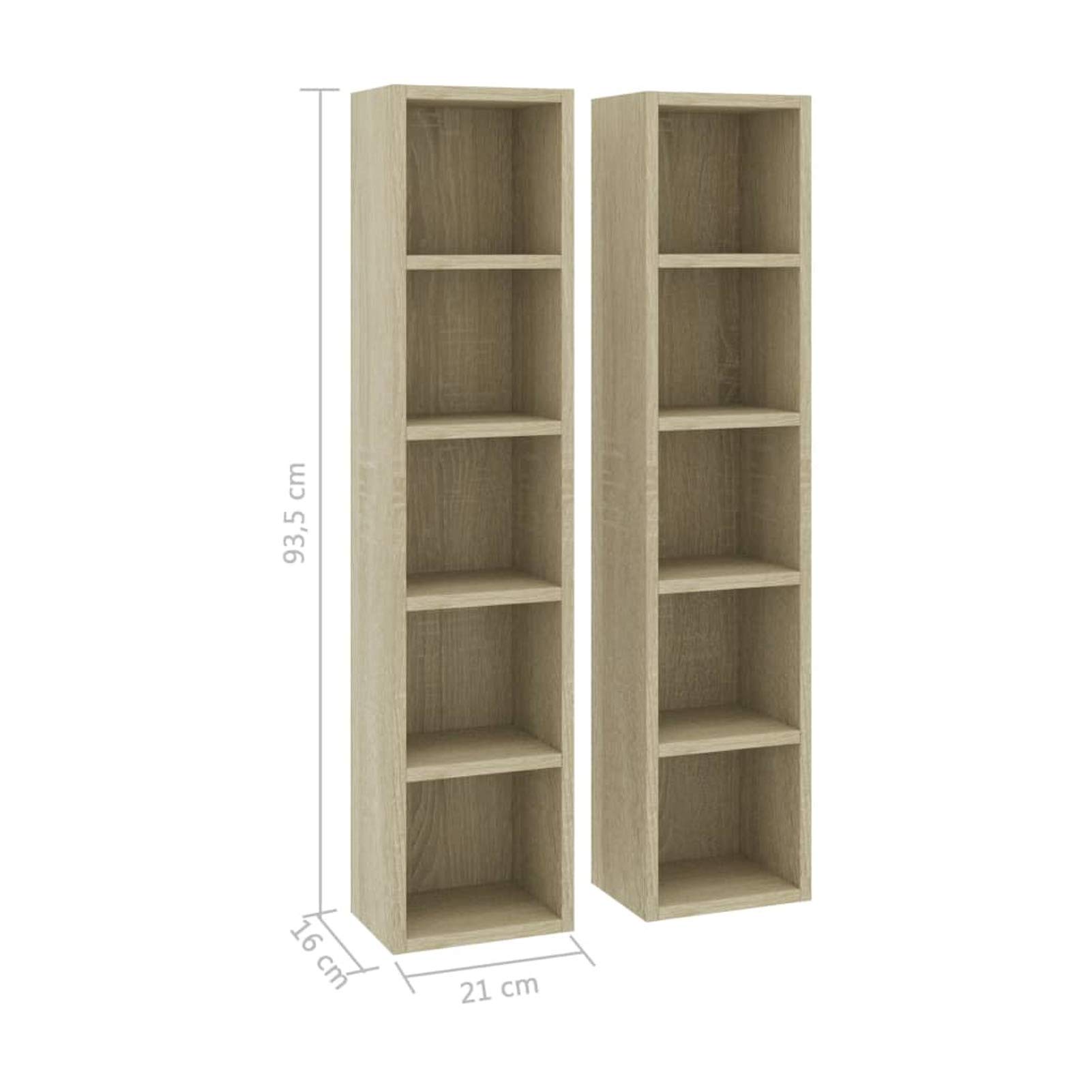 Homgoday 2X Estantería para CDs Armario Estante de Pie Almacenamiento Almacenaje Mueble Libros Práctico Decorativo Casa Hogar Roble Sonoma Madera Contrachapada 21x16x93,5 cm