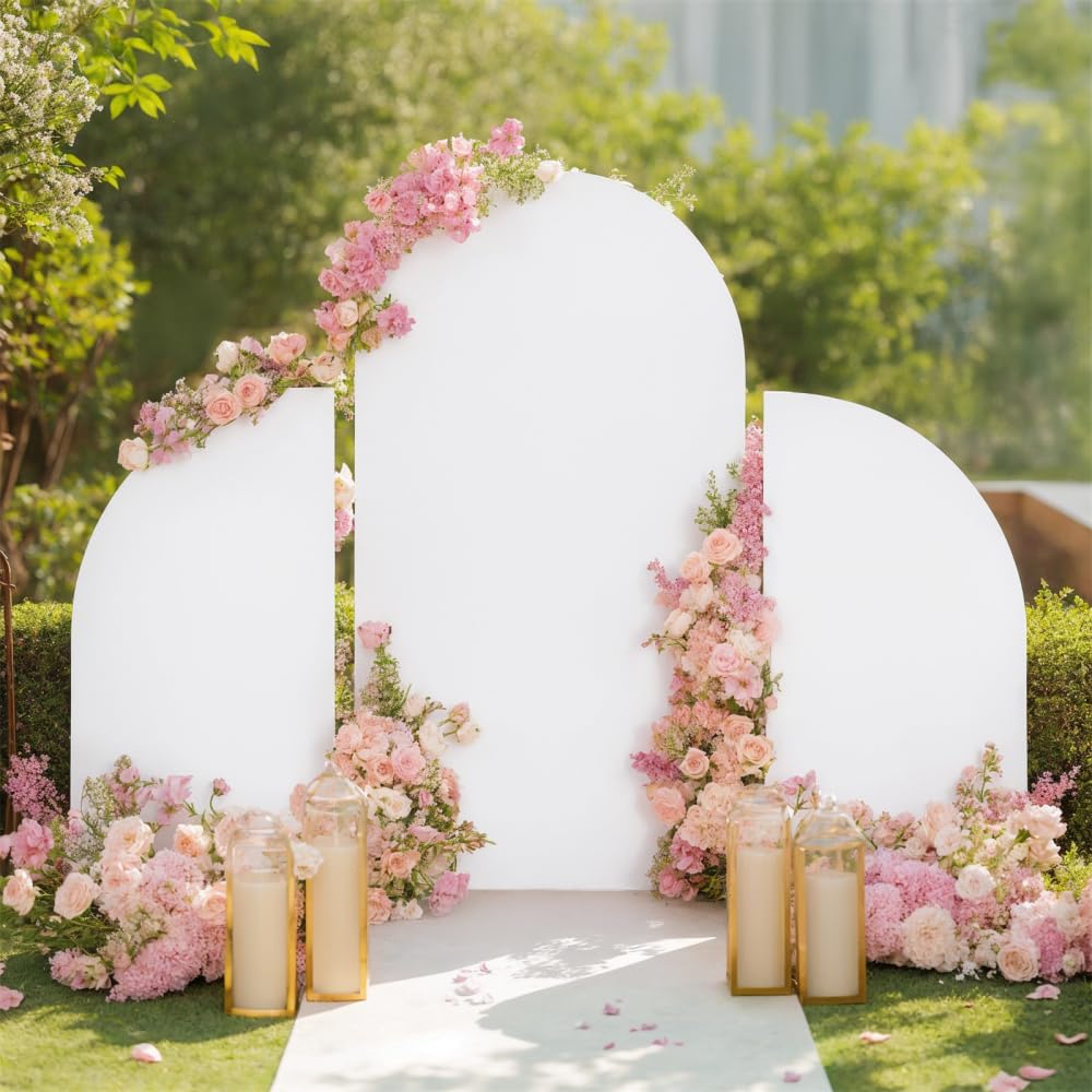 Lot de 3 Housses d'arche de mariage, Housses de support d'arche de mariage en spandex portable double face avec fermeture éclair en bas pour les fêtes d'anniversaire de mariage 5 pieds 7,2 pieds 5