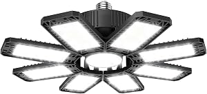 Garage Lights - 240W LED Garage Light 1 Pack 24000lm Garage Lights Ceiling LED with 8 Deformable Panels, Shop Light 6500K fit for E26 E27 Bulb Socket, Lighting for Workshop Basement Barn