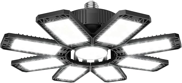 Garage Lights - 240W LED Garage Light 1 Pack 24000lm Garage Lights Ceiling LED with 8 Deformable Panels, Shop Light 6500K fit for E26 E27 Bulb Socket, Lighting for Workshop Basement Barn