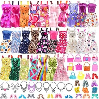 42 PCS Doll Clothes and Accessories Set, 15 Suspender Skirts 10 Shoes 12 Jewelry 5 Bags for 11.5 Inch Barbie Doll Girls Birthday (Random Style)