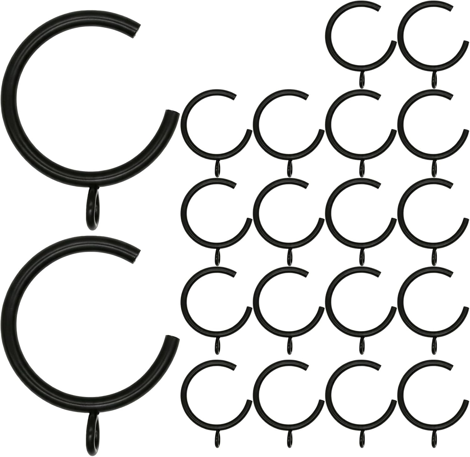 C-Shaped Bypass Curtain Ring 2in Heavy-Duty Iron Material 20psc,Black