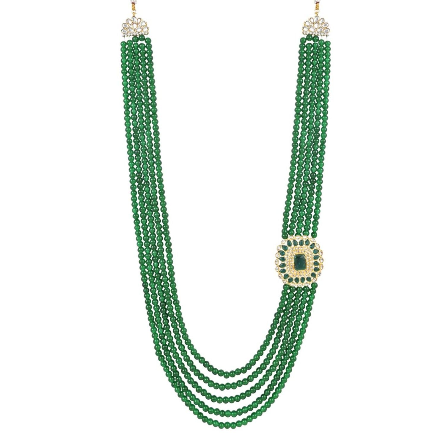 5 Layered Traditional Gold Plated Dulha Moti Mala with Beaded Maharaja Haar/Groom Necklace For Men-image-25