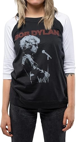 Miniatura 3 de Bob Dylan Camiseta Sound Check Logo Oficial Hombres Negro Raglan Manga 34 Talla XXXXL, NegroBlanco