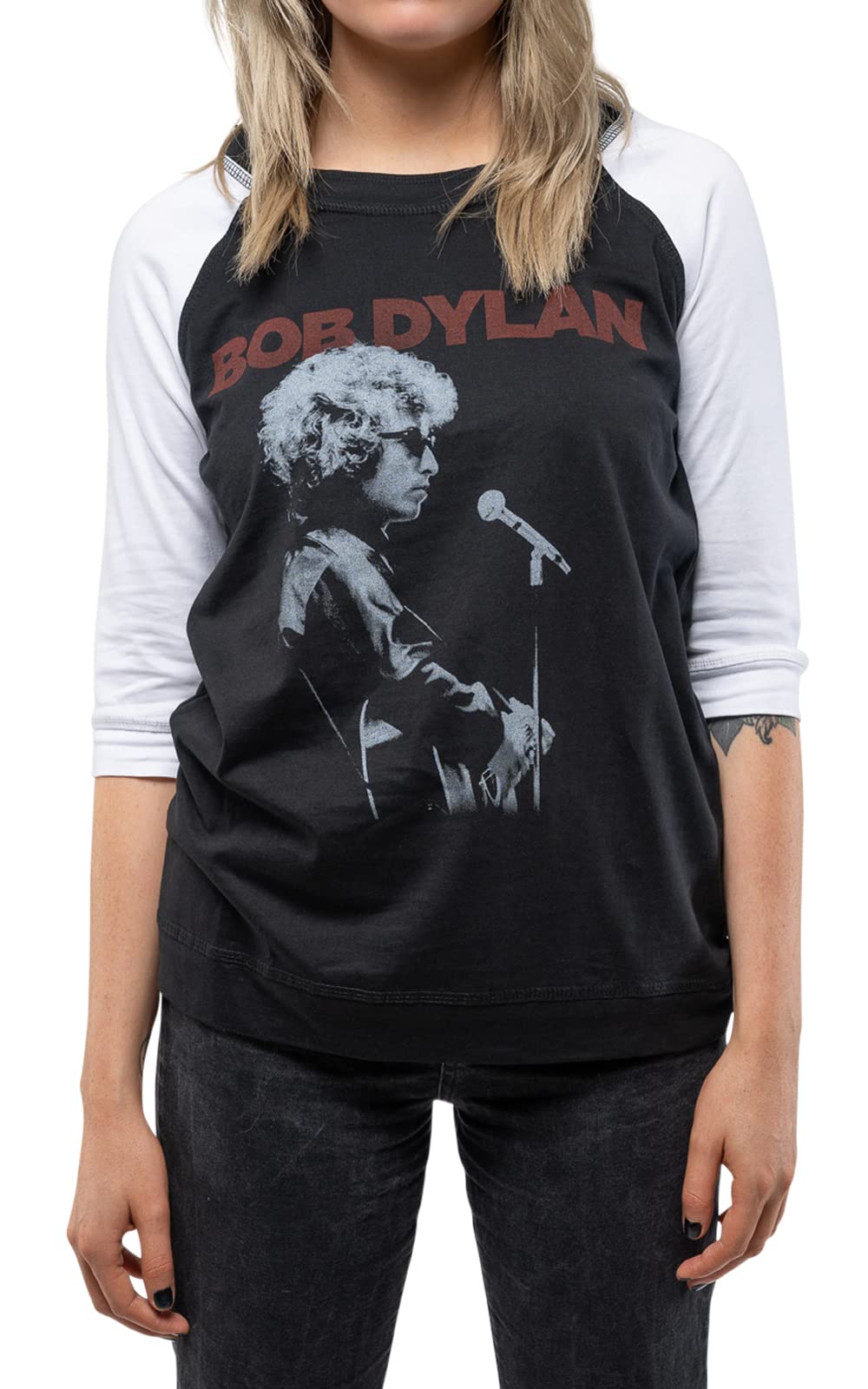 Rock Off Bob Dylan T Shirt Sound Check Logo Nuovo Ufficiale Uomo Nero Raglan 3/4 Sleeve