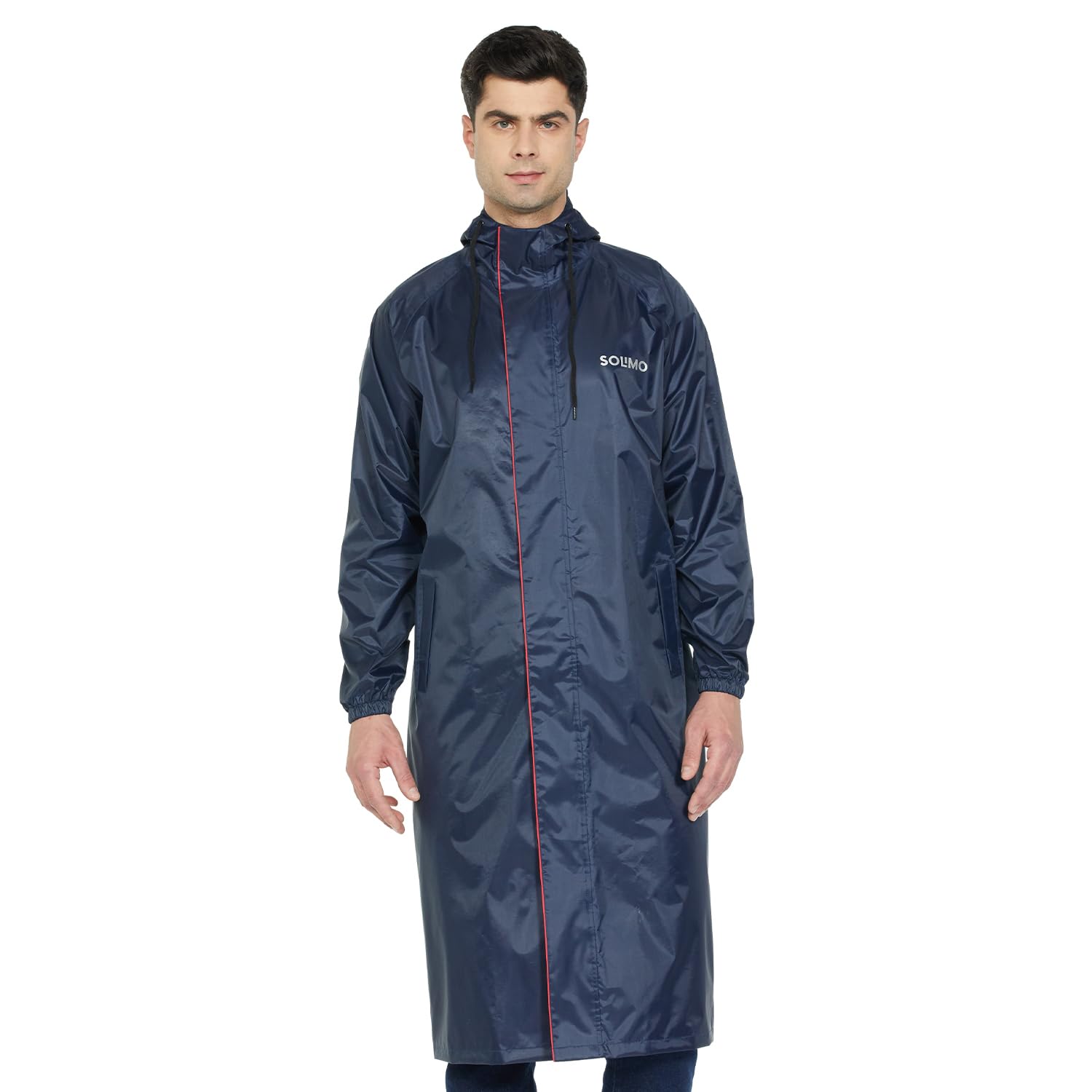 Amazon Brand - Solimo Polyester Water Resistant Long Rain Coat (Blue, X-Large)-image-9