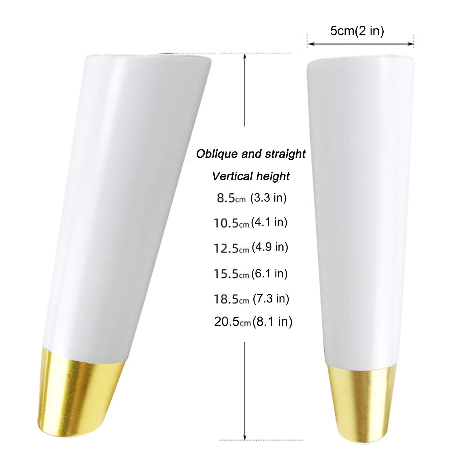 Patas de Madera Maciza para Muebles, Paquete de 4, Patas cónicas de Madera para sofá de Cocina, Color Blanco, 10,5 cm, Patas Resistentes para sofá con Placa de Montaje incluida.