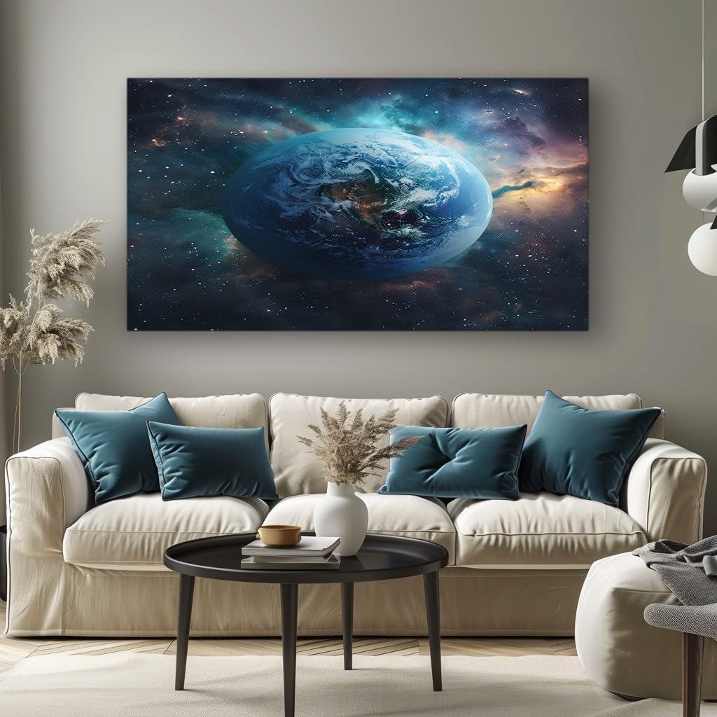 MKBKLI Wall Canvas for Living Room Earth Space Landscape Modern Abstract Canvas Print, Decorative Artwork for Bedroom, Dining Room and Home Decor 60x120cm