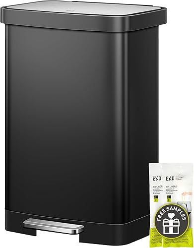 EKO Hudson - Basurero de cocina de 50 litros/13.2 galones con tapa de cierre suave, cubo de basura de acero inoxidable, cubo de basura con