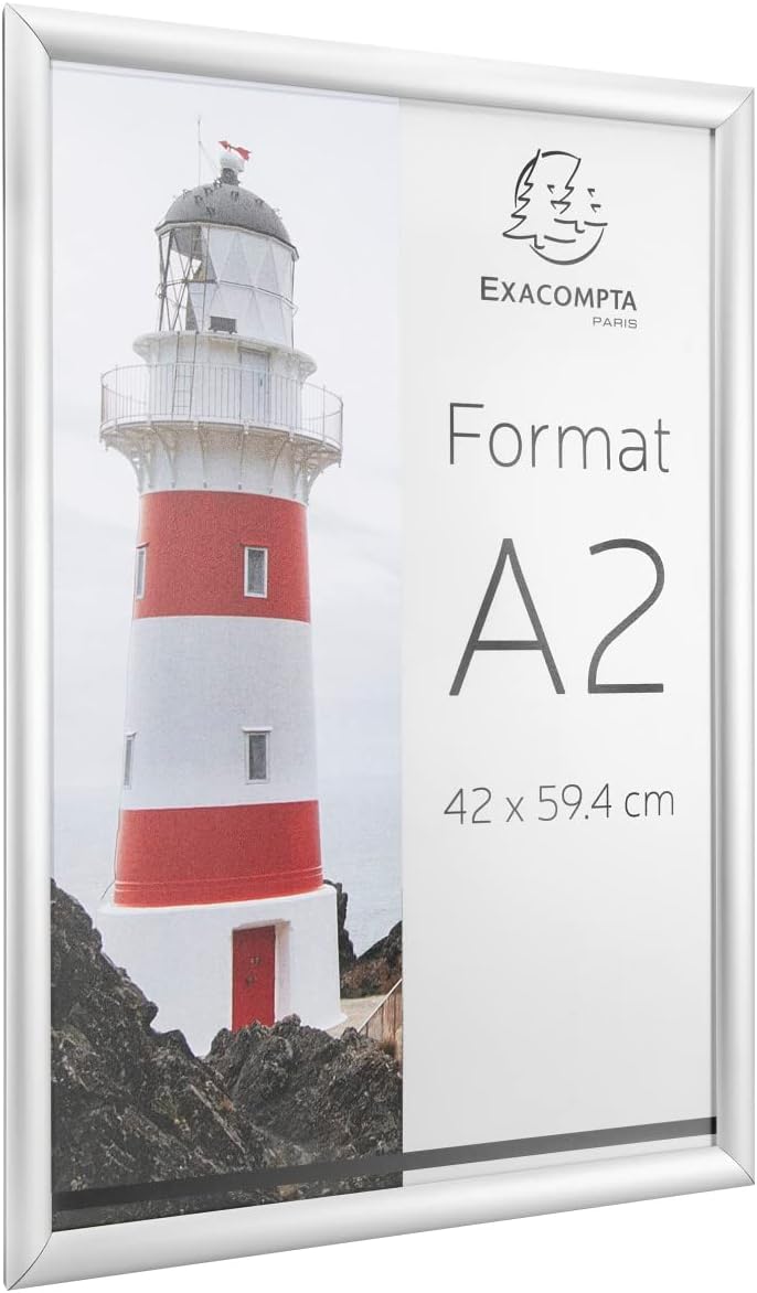 Exacompta - Ref. 8294358D - 1 Aluminium Wall Frame - DIN A2 Format - can be Used Horizontally or Vertically - Screws and dowels Included - Aluminium/Crystal
