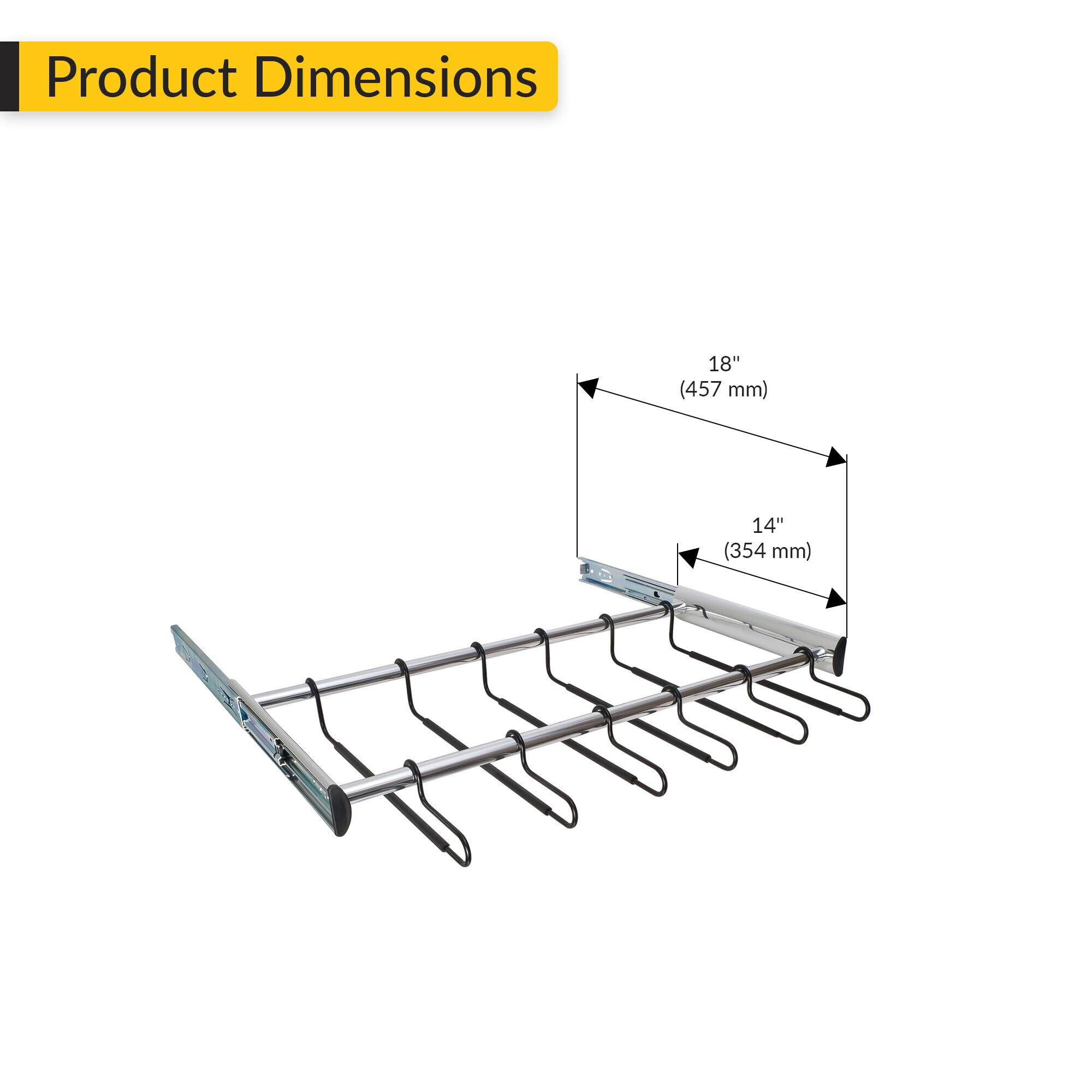 Brixwell QINF-003 12 Hanger Pants Rack Pull Out, Full Extension Slide Polished Chrome Finish