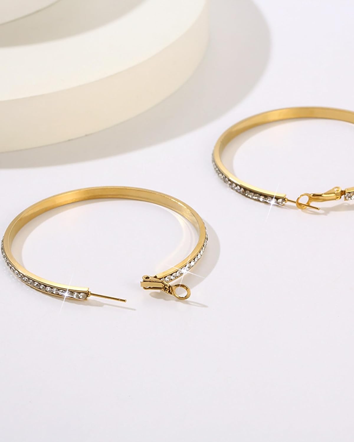 Silver Rhinestone Hoop Earrings for Women Sparkly Large Hoop Earrings Trendy Silver 50mm Rhinestone Hoops Wedding Party Prom Jewelry Accessories Gifts for Her - Image 5