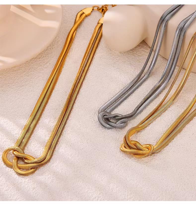 DASIQI Elegant Dual Herringbone Chain Necklace for Women | Hypoallergenic Titanium Steel Jewelry | Adjustable 16" Gold & Silver 8-Shaped Snake Knot Necklace4