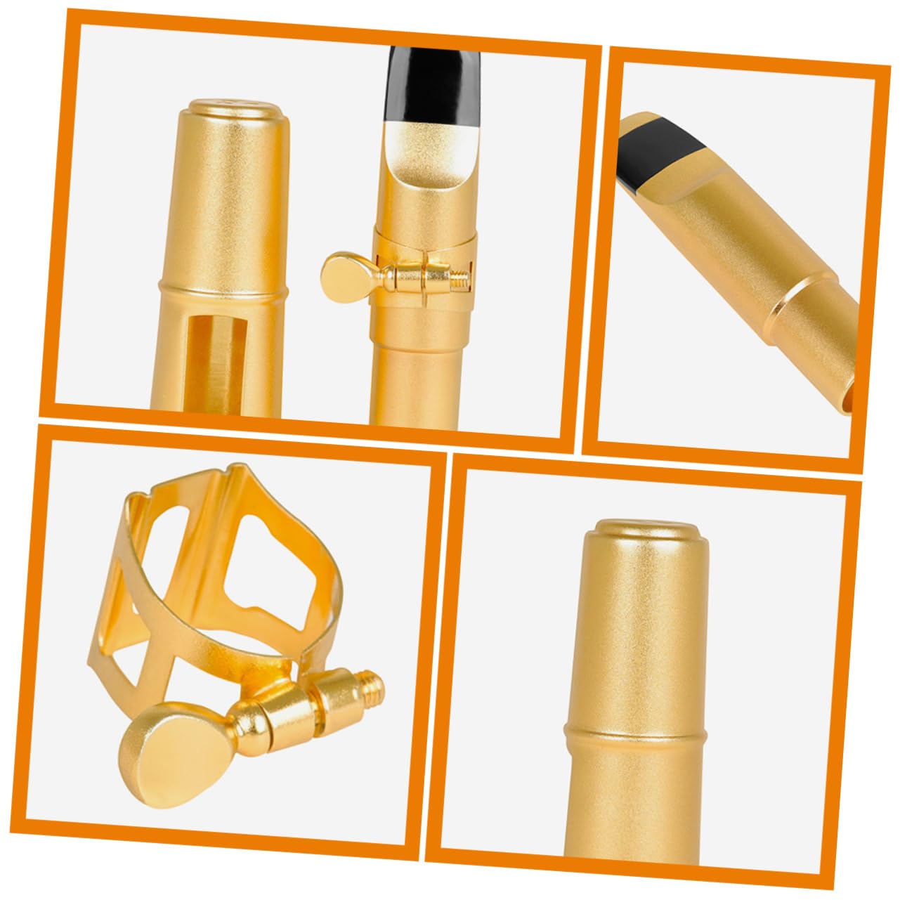 Abaodam Saxophone Set Brushed Gold Metal Alto Sax Mouthpiece Kit Protective Cap Clip for Wind Instrument Players