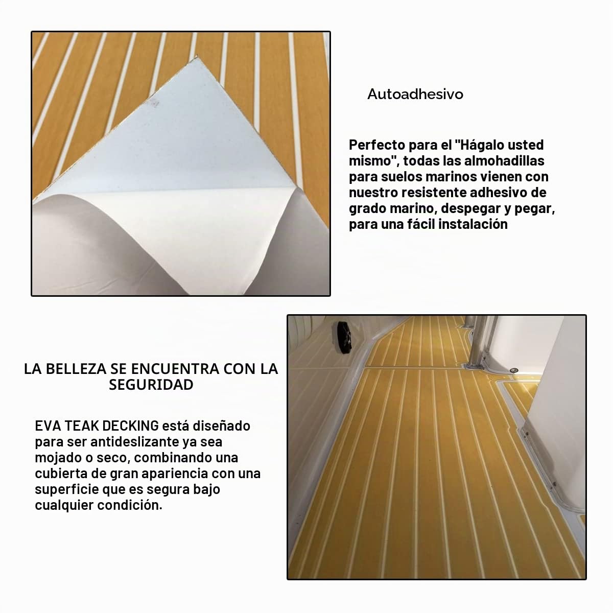 240cm x 90cm EVA Marino Cubierta Teca Sintetica Suelos para Barcos Yate (Amarillo Marrón con Blanco)