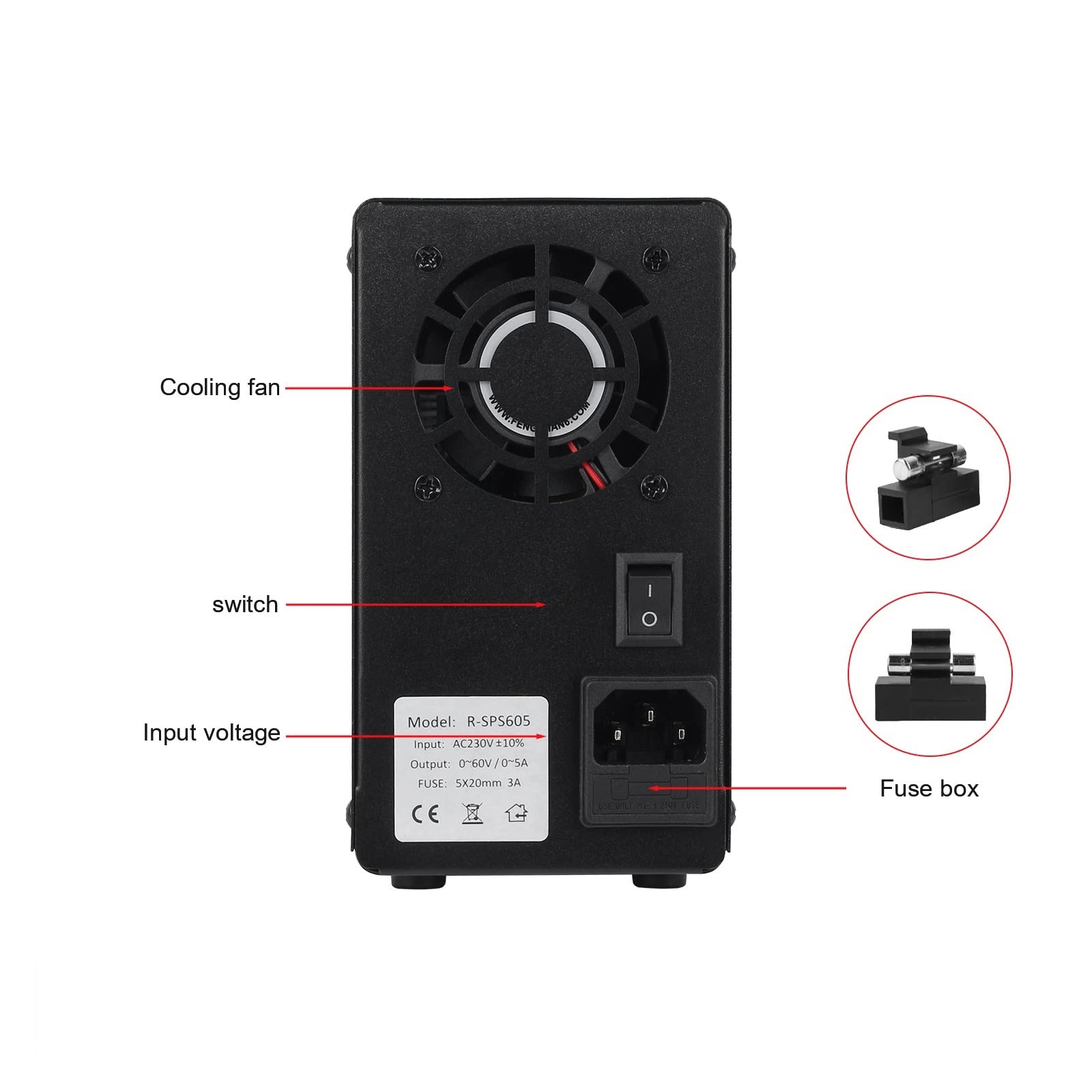 Laborprogrammierbares DC-Netzteil Labor einstellbar 30V 10A 5A 60V 120V 3A 300V 1A Spannung Stromregler Quelle USB Benutzersicherheit(SPS605D Black)