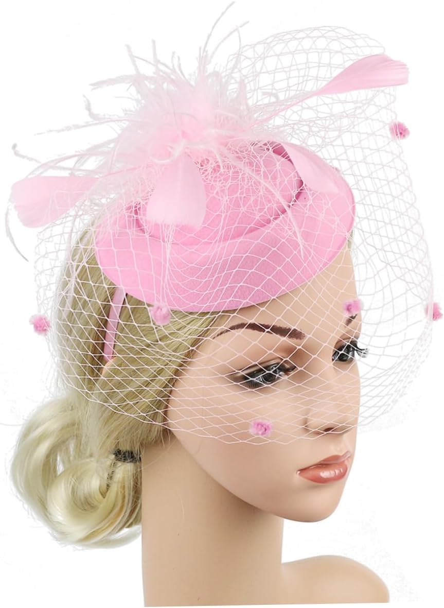 European American Style Pink Hair Beret with Gauze for Brides Elegant Bridal Headdress and Photo Prop for Weddings and Festivals