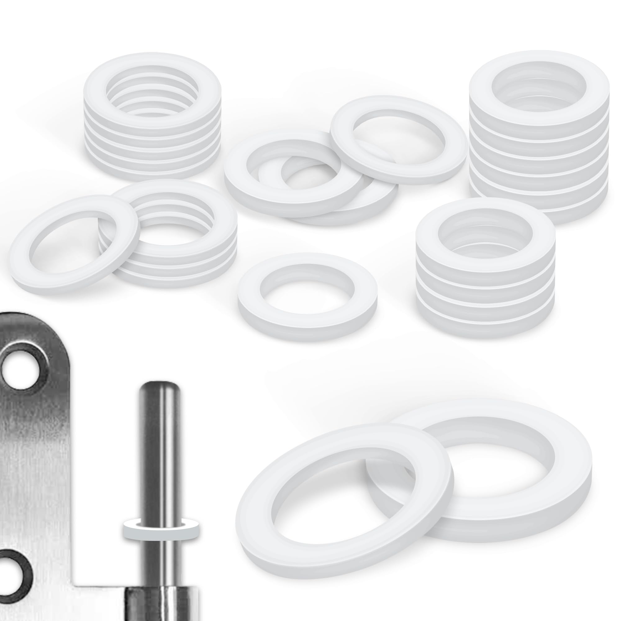 50 Pezzi Rondelle Alzaporta In Plastica - Spessori 1mm E 2mm Per Cerniere Porte Interni - Foto 3