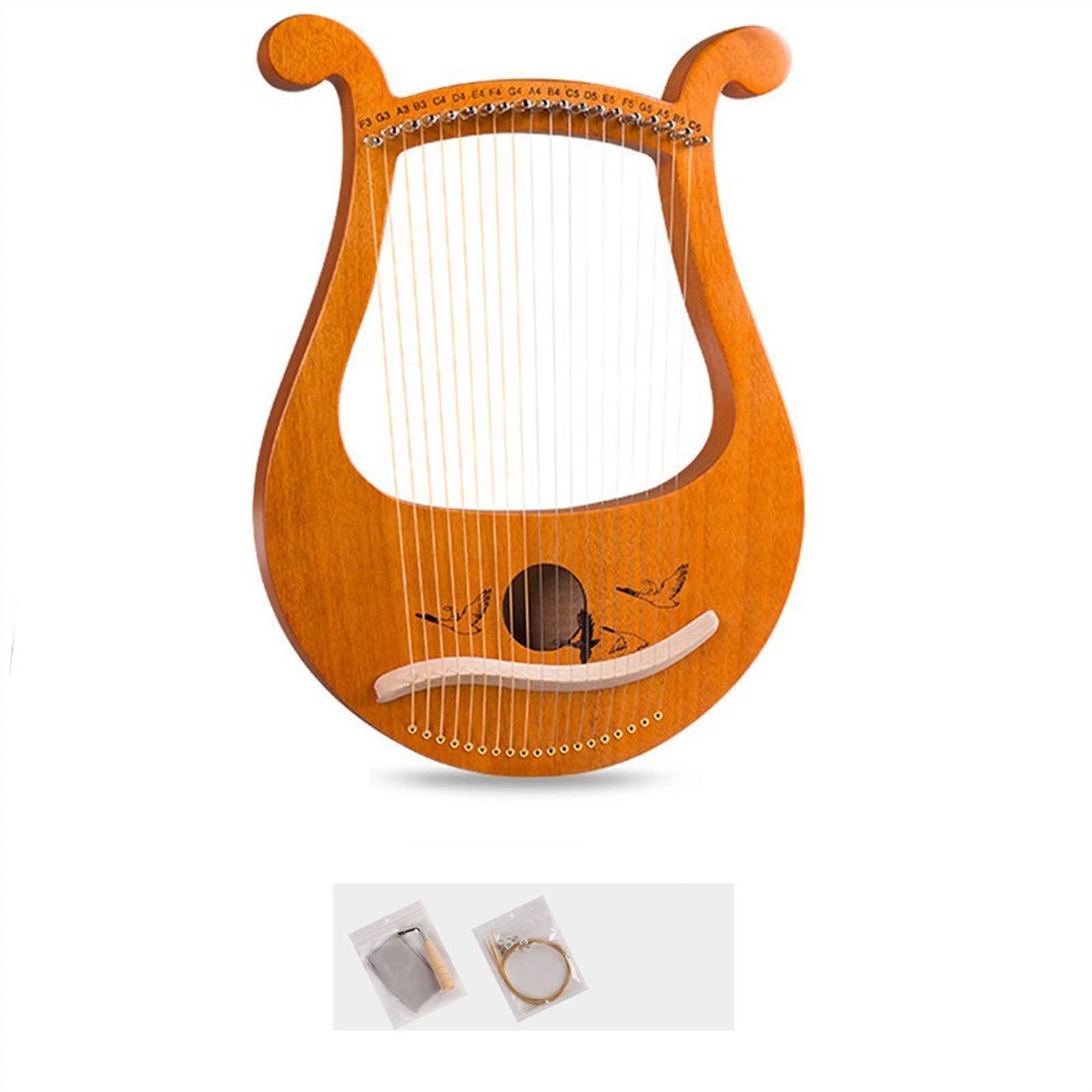 Arpa de Lira de 19 cuerdas, instrumento musical de arpa de caoba con cuerdas de repuesto, llave para afinar para principiantes, Lira, arpa para principiantes