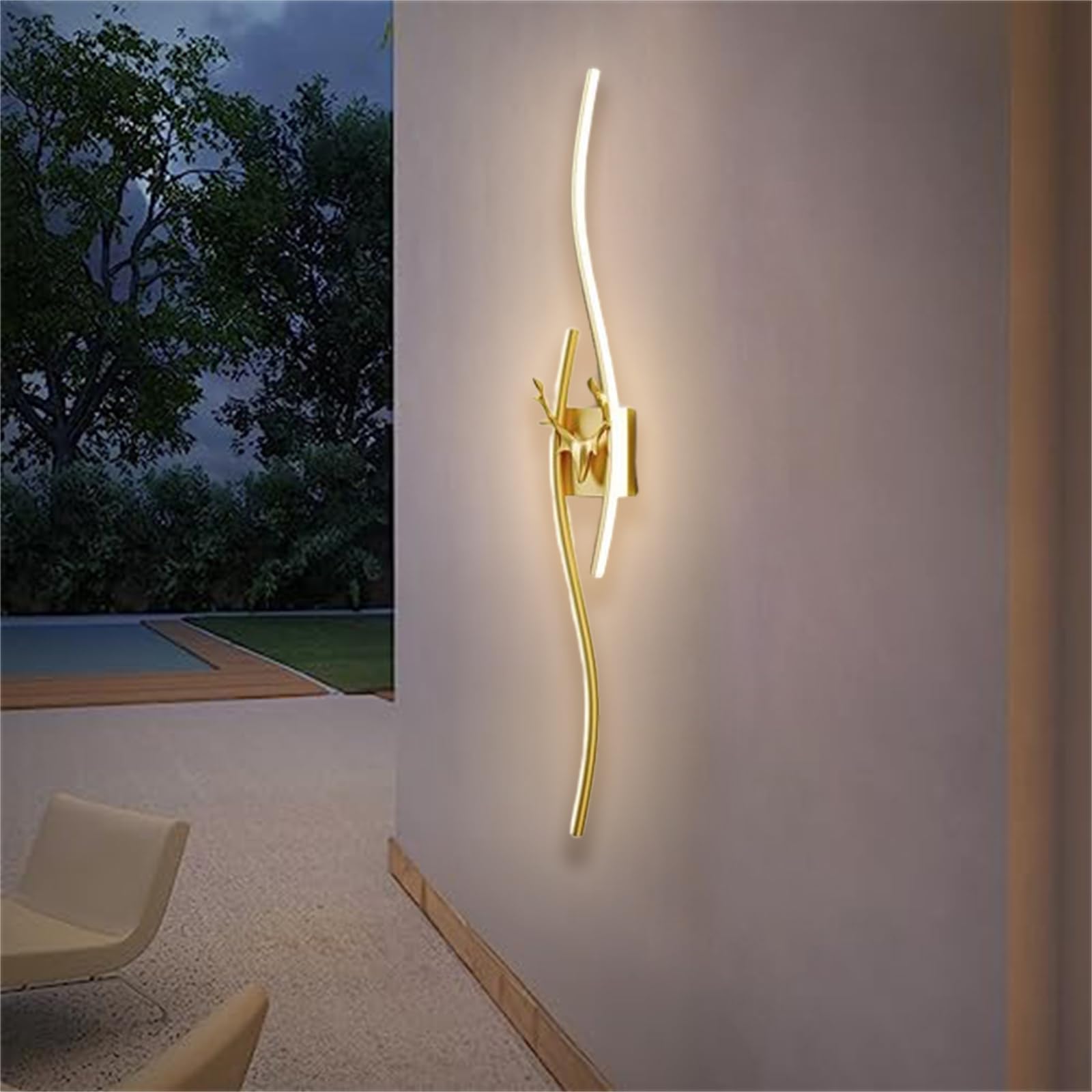 Moderno Dimmerabile Lampada da Parete con Telecomando Lungo LED Impermeabile IP65 Applique da Parete Soggiorno Apparecchio da Parete Terrazza Illuminazione a Parete Ingresso (Oro,120CM)