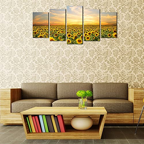 Wieco Art Sunflowers Canvas Prints Wall Art Landscape Pictures Paintings Ready To Hang For Living Room Bedroom Home Office Decorations Modern 5 Panels Stretched And Framed Yellow Flower Giclee Artwork #TOP11