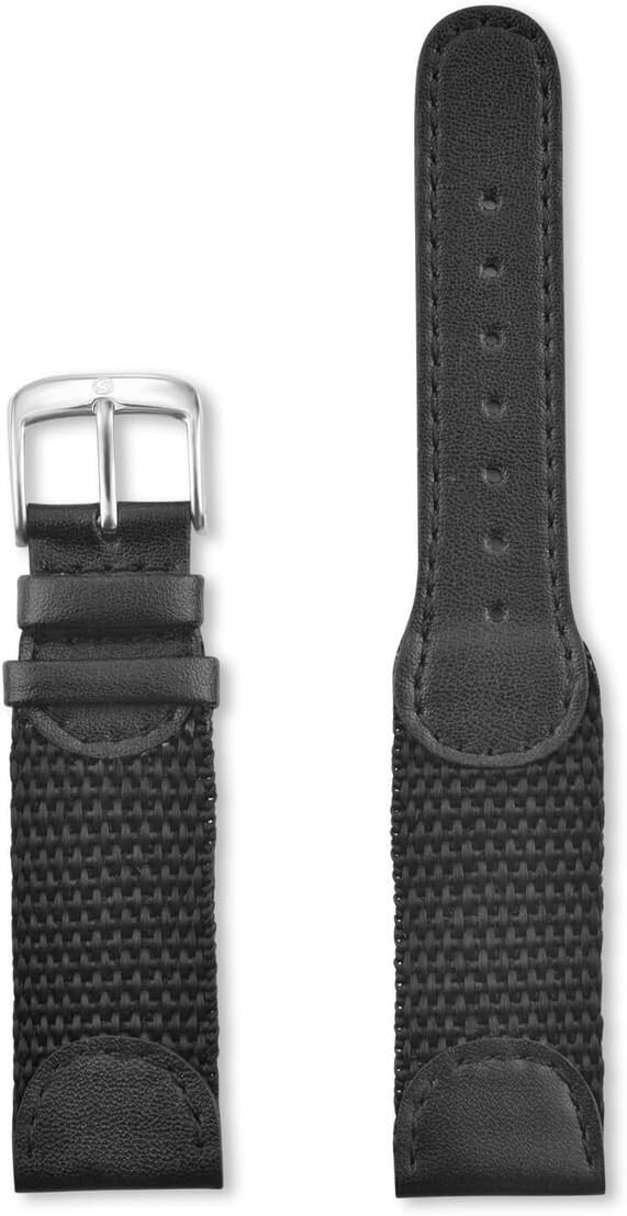Speidel Swiss Army Style Mens Replacment Strap - 16mm, 18mm,19mm and 20mm, Genuine Leather and Black, Green or Tan Nylon Combination Watch Band, Stainless Steel Metal Clasp