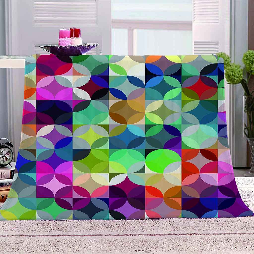 Couverture chaude douce au toucher flanelle microfibre plaid géométrique coloré 3D