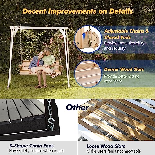 Image of VINGLI 2026 Upgraded 4 FT Wooden Porch Swing, 880 LBS Heavy Duty, Natural